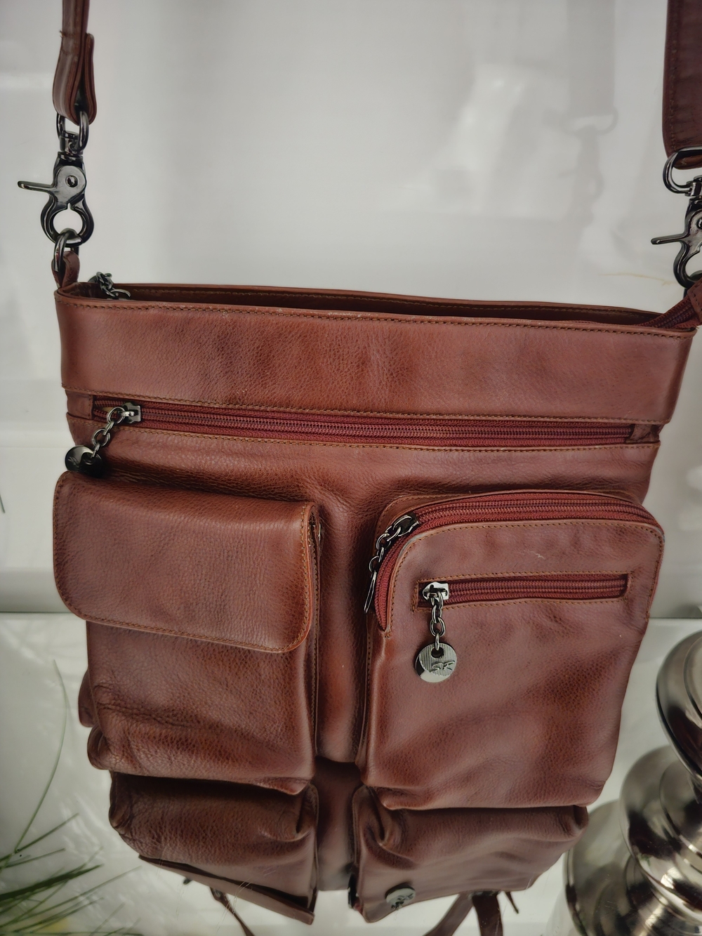 Silver Rose  Canadian Made  Leather Cross  Body Bag/Brown